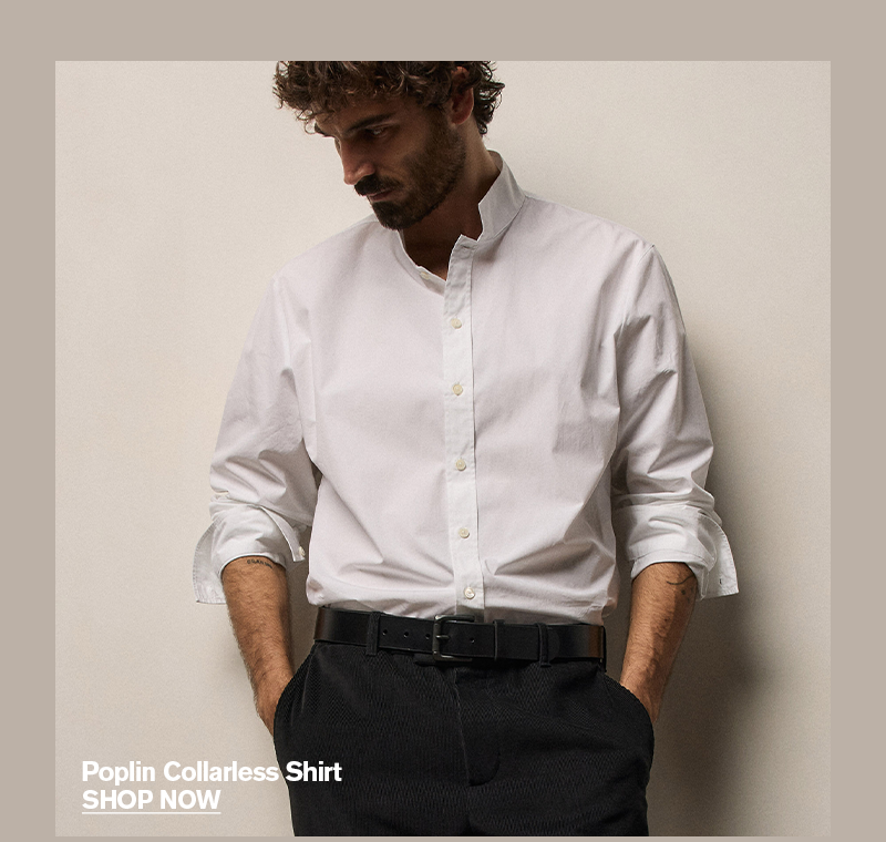 MEN'S POPLIN COLLARLESS SHIRT