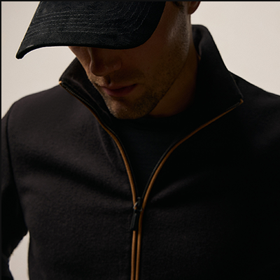 MEN'S BRUSHED COTTON SUEDE PIPED TRACK JACKET