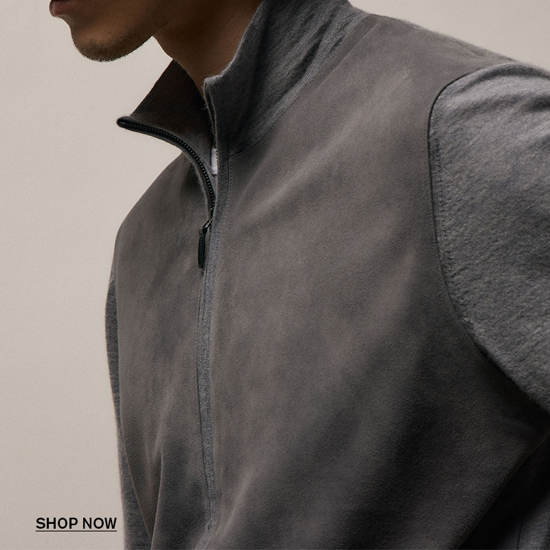 MEN'S ULTRAFINE CASHMERE SUEDE ZIP FRONT CARDIGAN