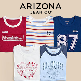 back-to-school deal. From $8.99 Juniors' Or Young Men's Arizona Tees, select styles. Coupon excluded.
