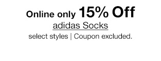 Online only 15% Off adidas Socks, select styles | Coupon excluded.