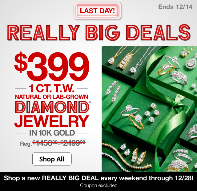 Really Big Deals. $399 1Ct T.W. Diamond Jewelry in 10K Gold. Shop All