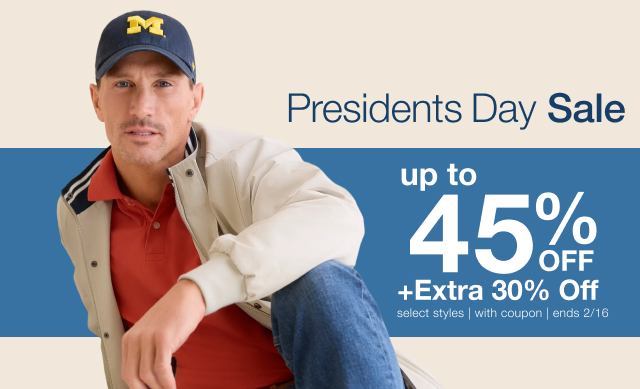 Presidents Day Sale. Up to 45% Off plus extra 30% Off select styles | with coupon | ends 2/16