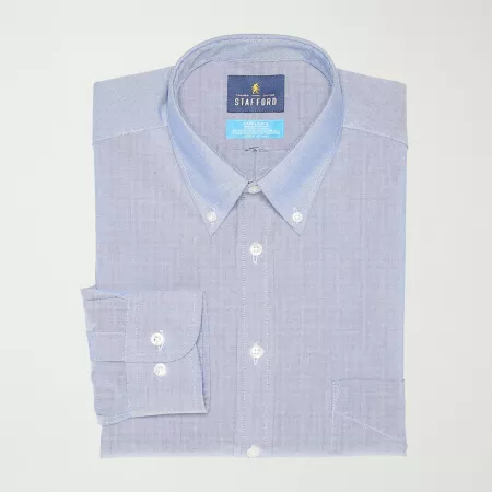 Image of Stafford Coolmax All Season Ecomade Oxford Mens Regular Fit Stretch Fabric Wrinkle Free Long Sleeve Dress Shirt