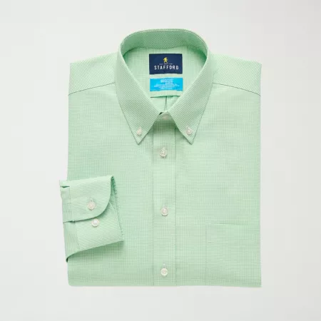 Image of Stafford Coolmax All Season Ecomade Oxford Mens Regular Fit Stretch Fabric Wrinkle Free Long Sleeve Dress Shirt