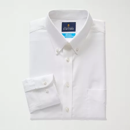 Image of Stafford Big and Tall Coolmax All Season Oxford Mens Button Down Collar Long Sleeve Stretch Fabric Wrinkle Free Dress Shirt