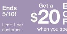 Get a $20 Bonus CashPass Reward* when you spend $50 on beauty, haircare products or fine jewelry. Ends 5/10.