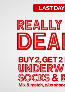 Last Day! | Really Big Deals | Buy 2, Get 2 Free Underwear, Socks & Bras | Mix & match, plus shapewear, too!