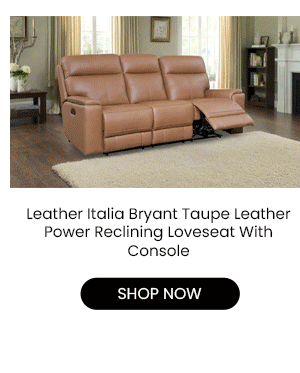 Leather Italia Bryant Taupe Leather Power Reclining Loveseat With Console