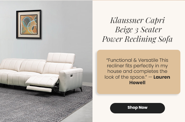 Klaussner Capri Beige 3 Seater Power Reclining Sofa