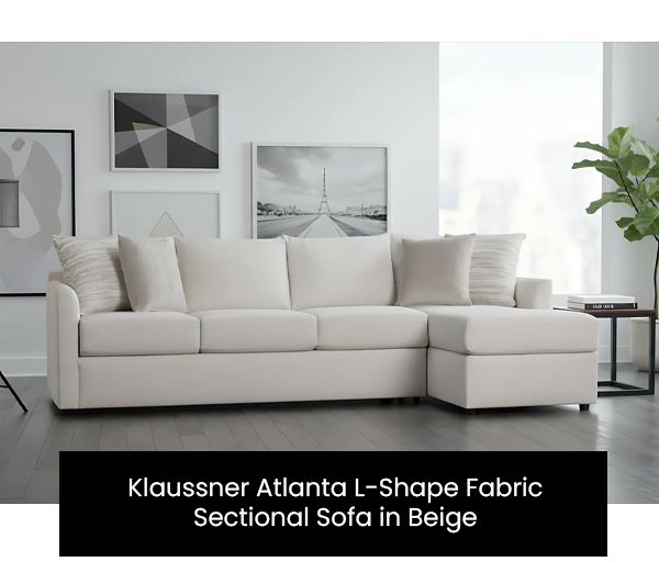 Klaussner Atlanta L shape Fabric Sectional Sofa in Beige