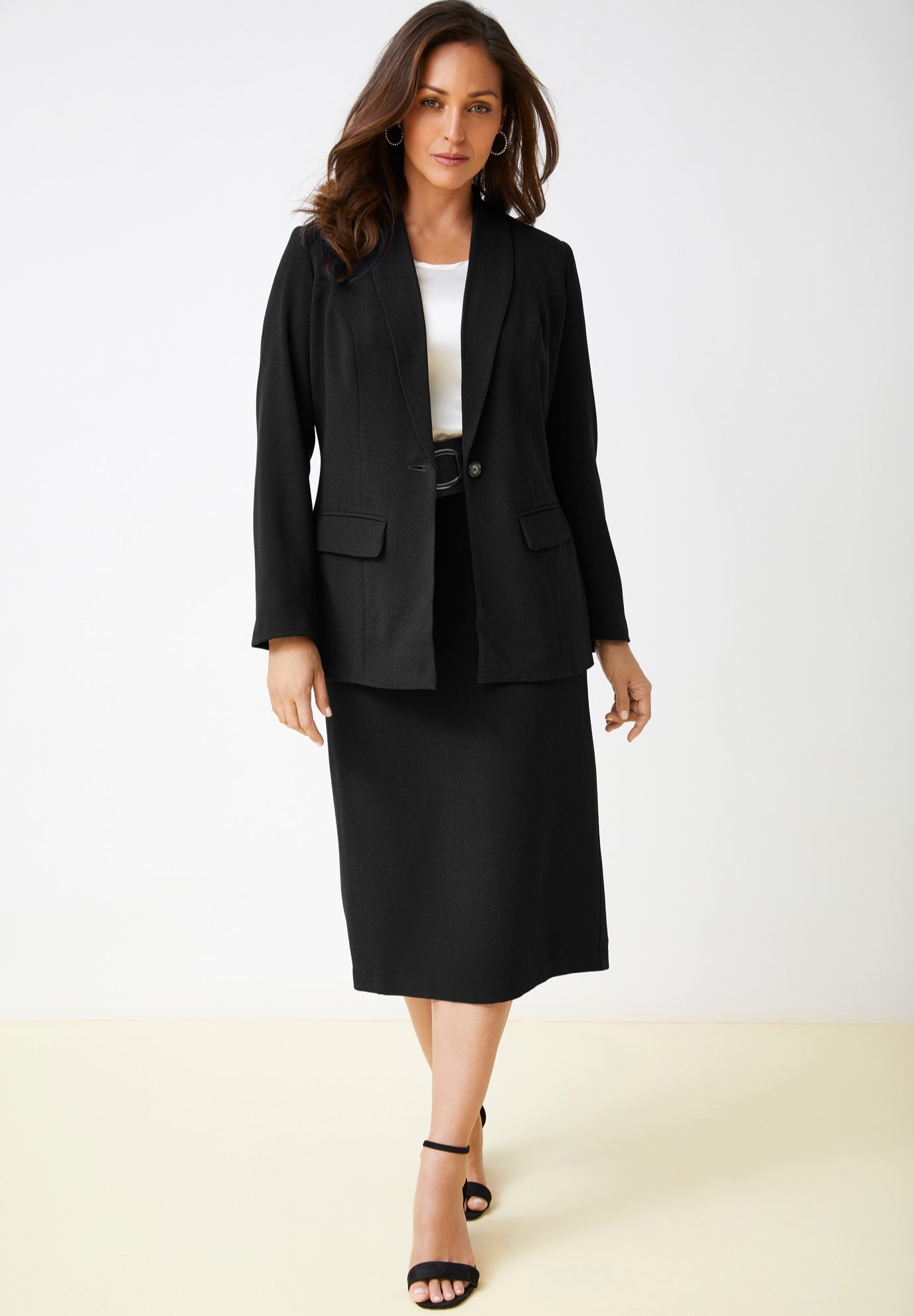 Piece Stretch Crepe SingleBreasted Skirt Suit﻿