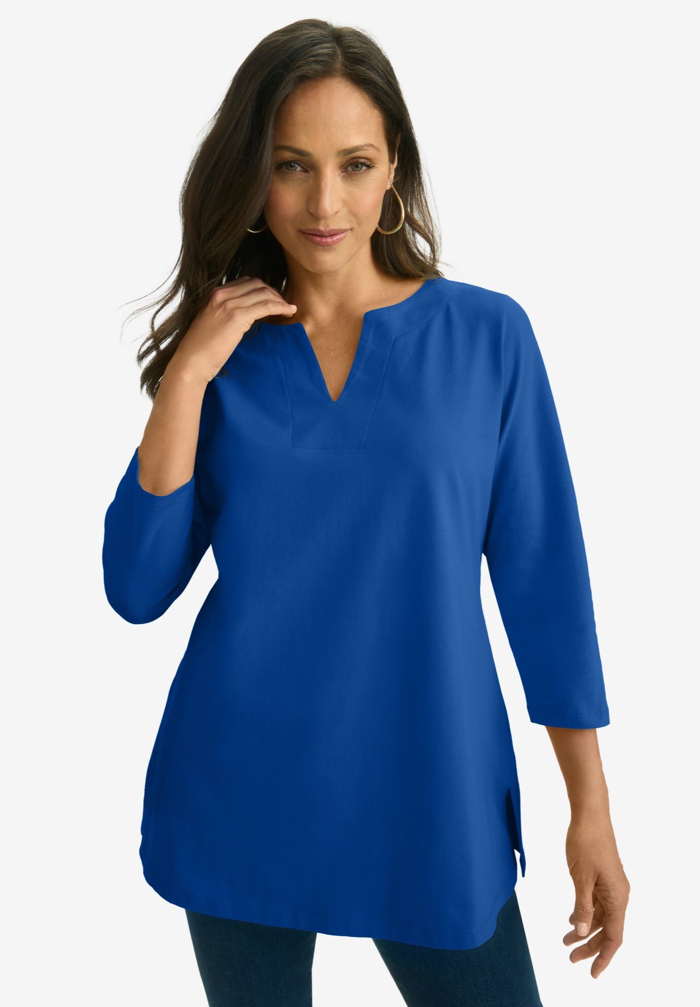 Stretch Cotton Notch Neck Tunic﻿