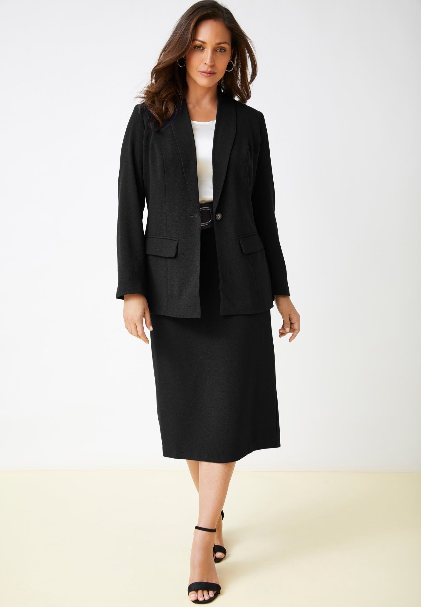 Piece Stretch Crepe SingleBreasted Skirt Suit﻿