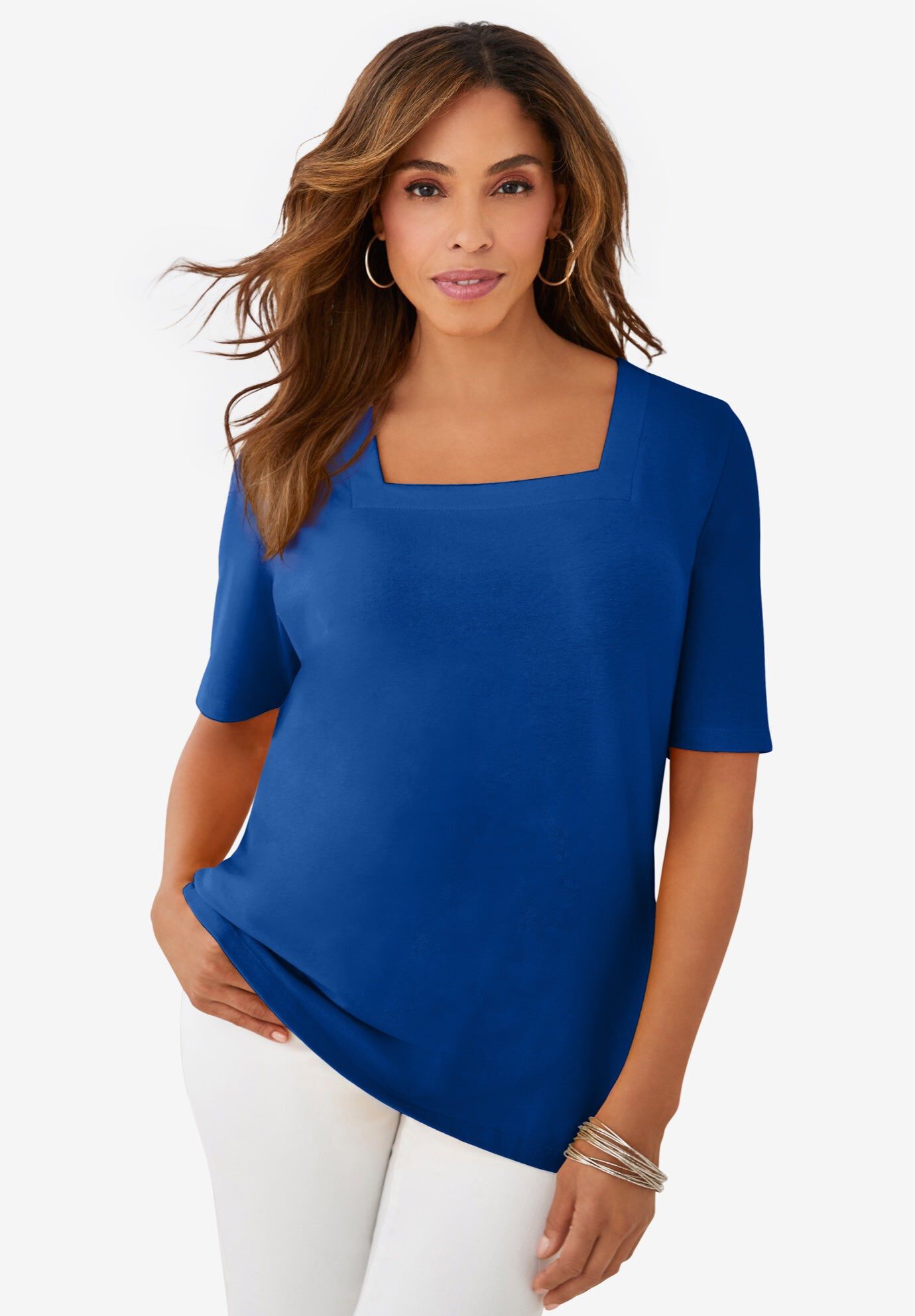 Stretch Cotton Square Neck Tee﻿