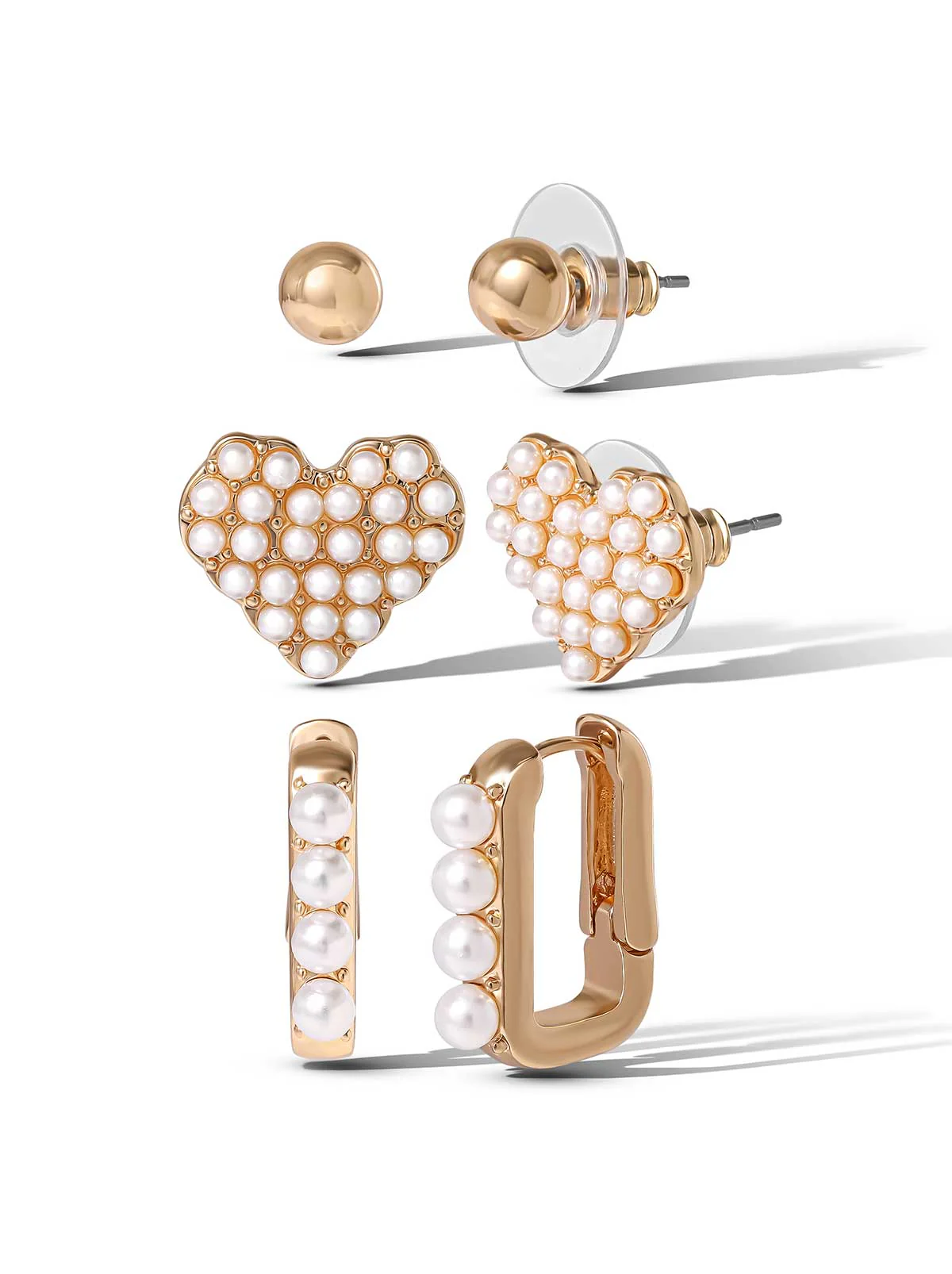 Image of Pearl Accent Gold-Tone Earring Set