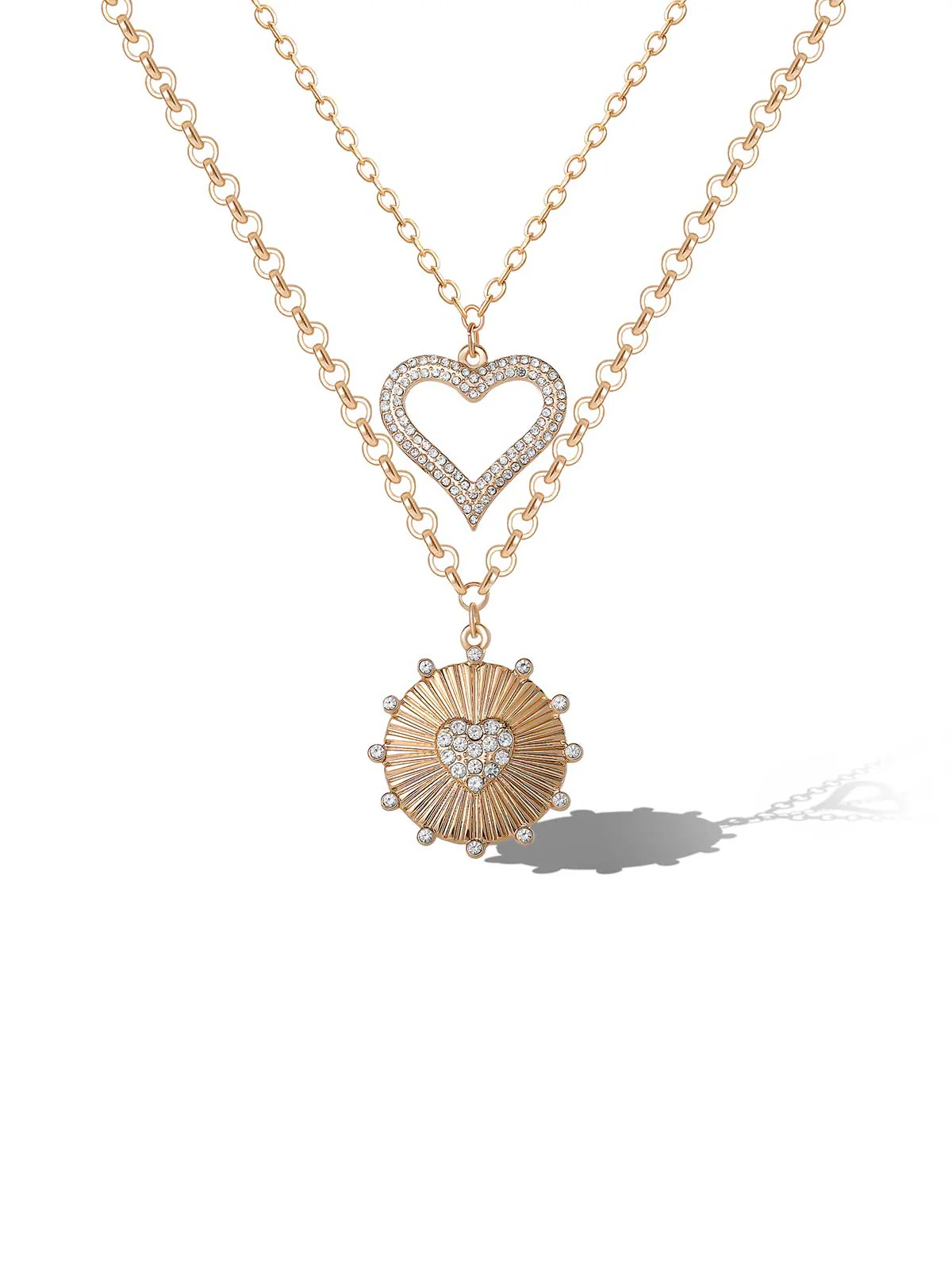 Image of Layered Heart & Sunburst Pendant Necklace Set