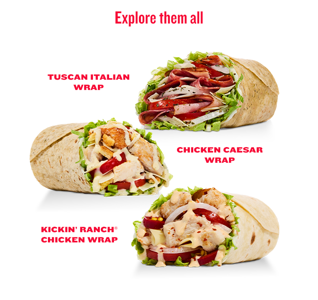 ''Explore them all'' with Caesar, Tuscan Italian, and Kickin' Ranch® Chicken Wraps