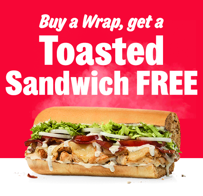 Image of wraps and Toasted Sandwiches with headline that says