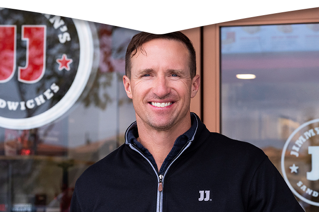 Image of Drew Brees outside of a Jimmy John's store