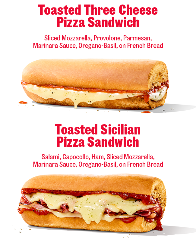Toasted Three Cheese and Toasted Sicilian Pizza Sandwiches