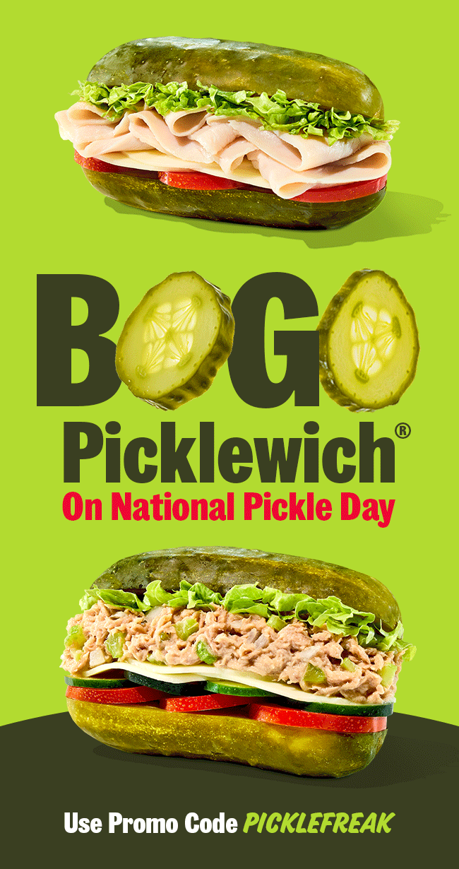 BOGO Picklewich® On National Pickle Day, Use Promo Code PICKLEFREAK