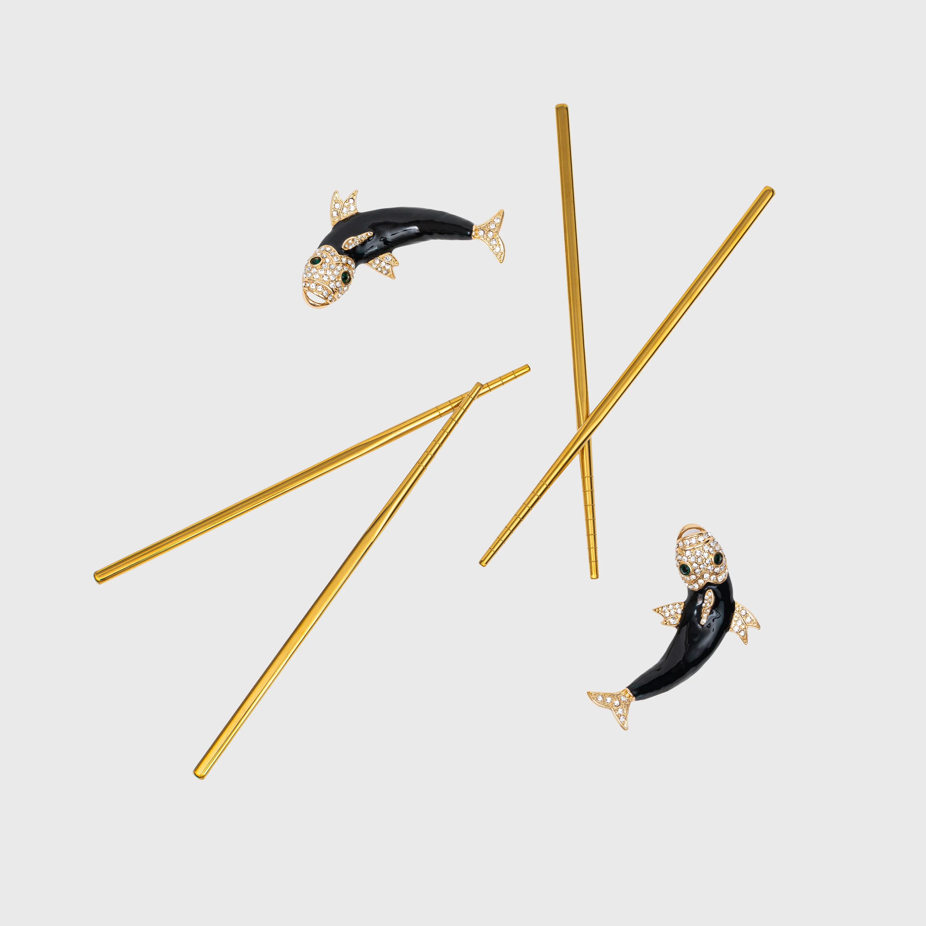 Image of Enamel koi chopstick rests and chopsticks, set of four
