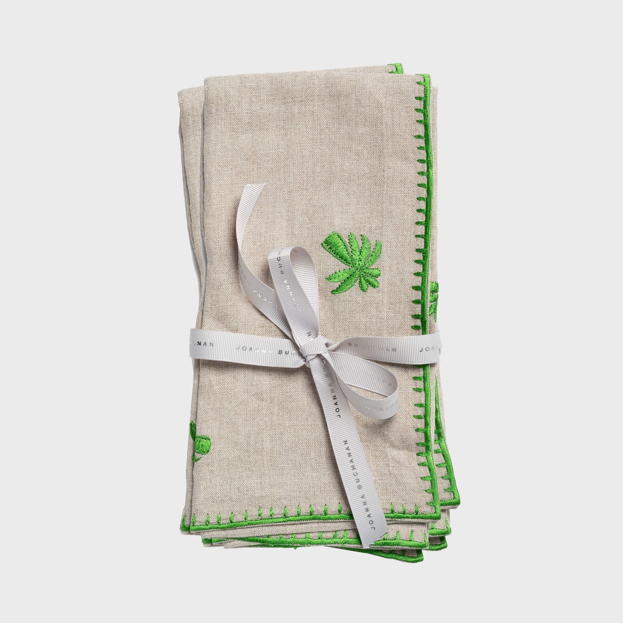 Image of Palm tree embroidered dinner napkins, flax, set of two