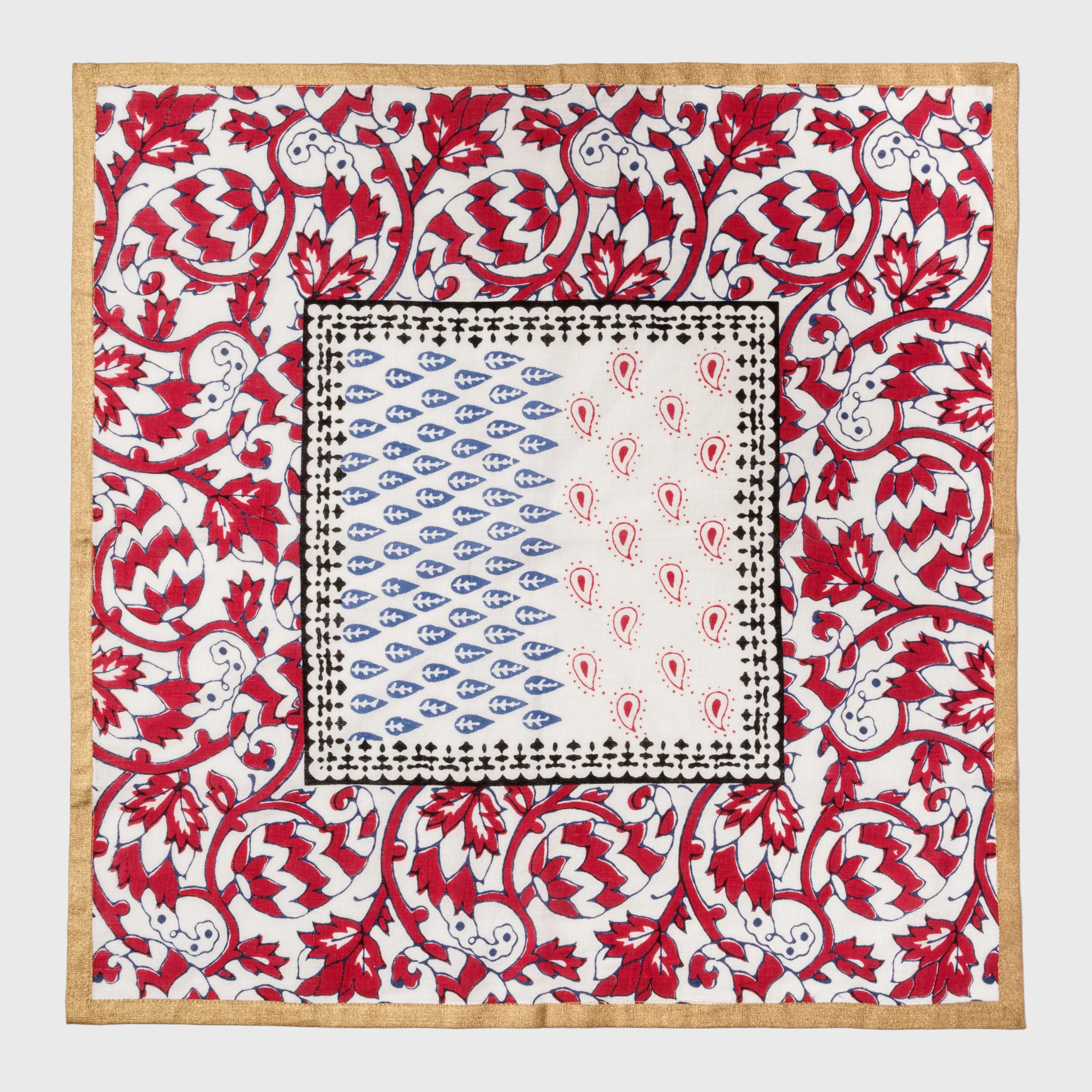 Image of Joyful block print napkin, red, set of two