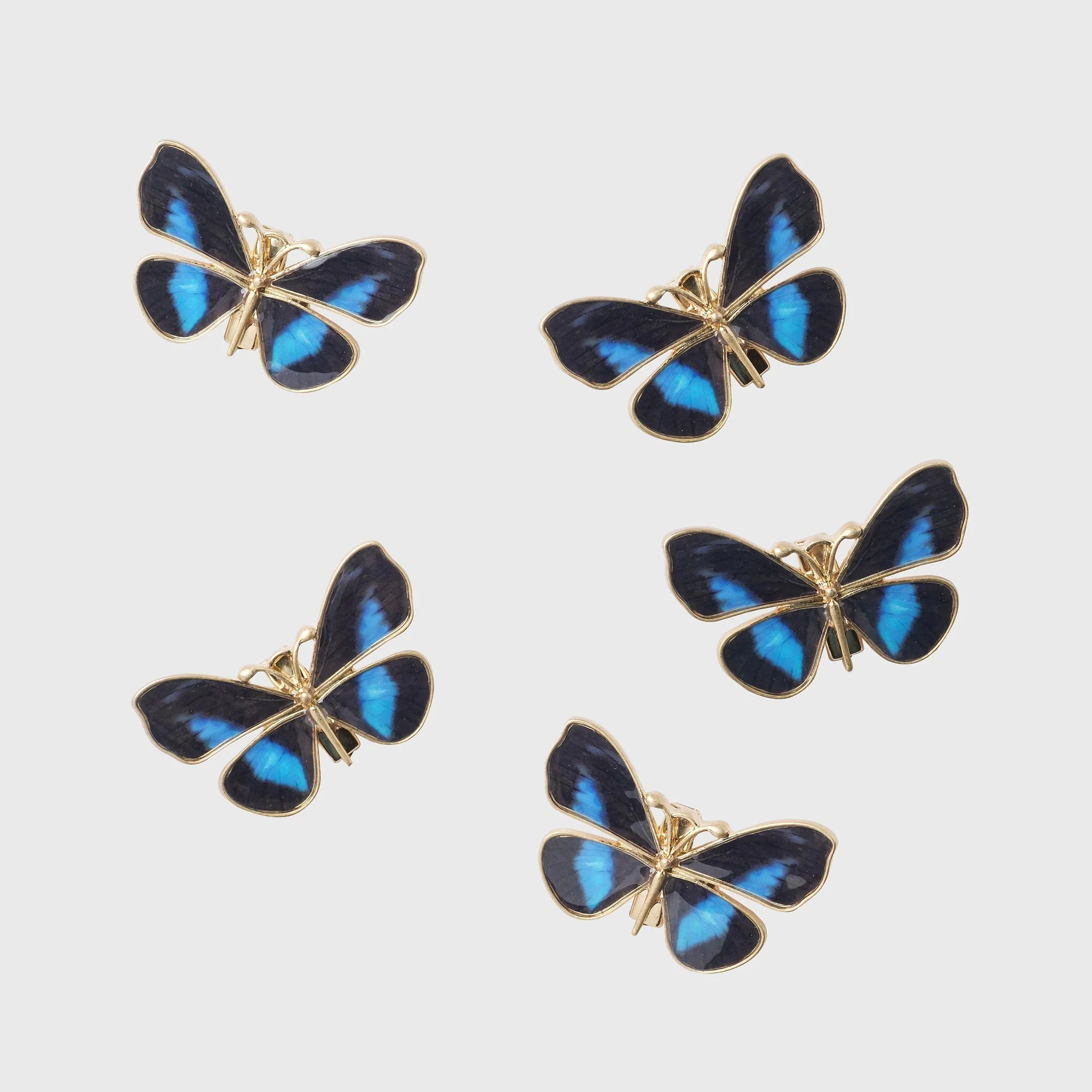 Image of Painterly butterfly mini clips, blue, set of five