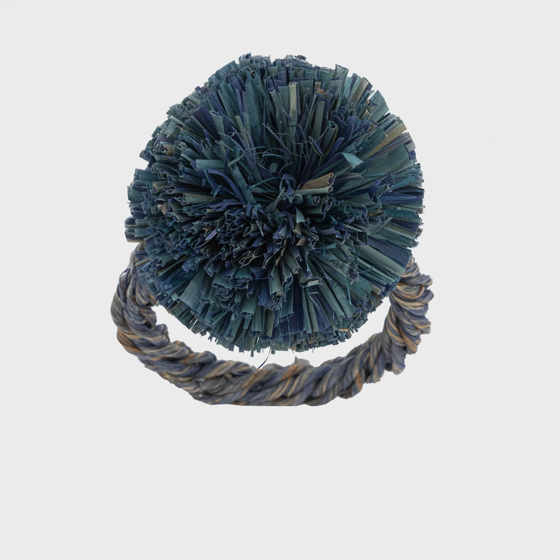 Image of Straw pompom napkin rings, indigo, set of four