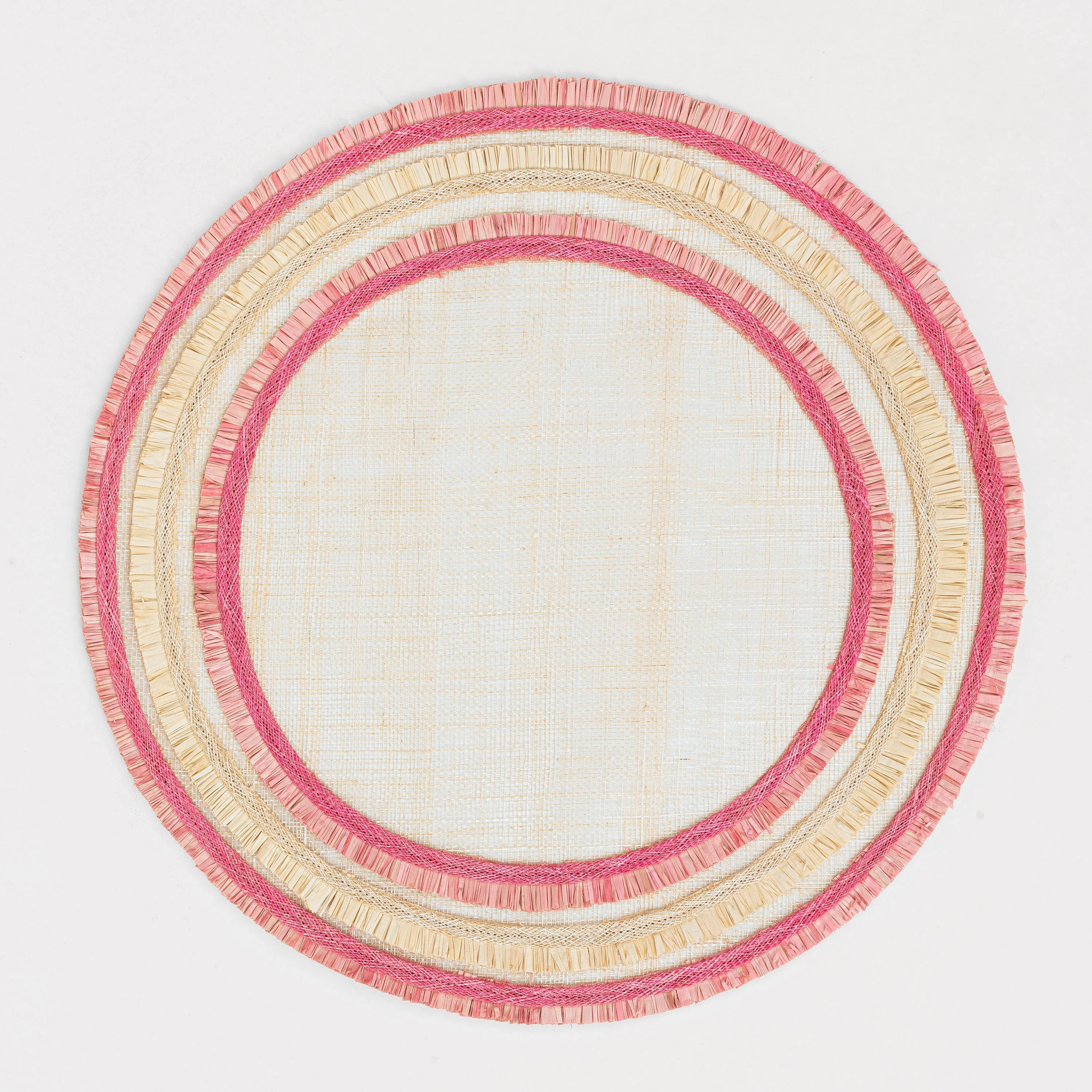 Image of Ruffle edge straw placemat, pink, set of four