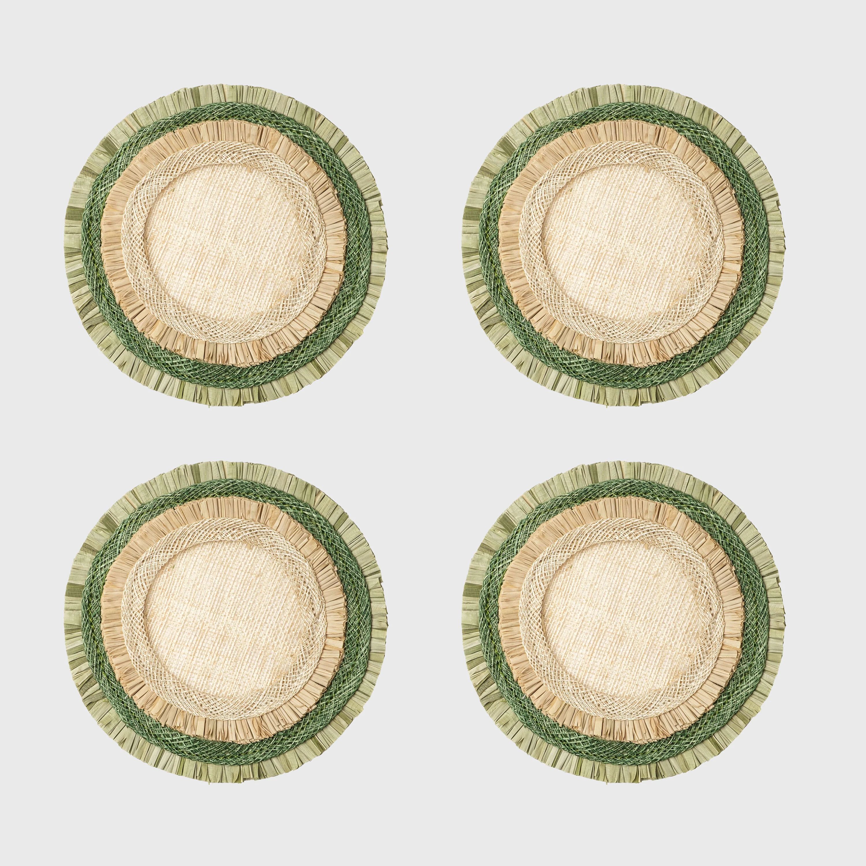 Image of Ruffle edge straw coasters, green