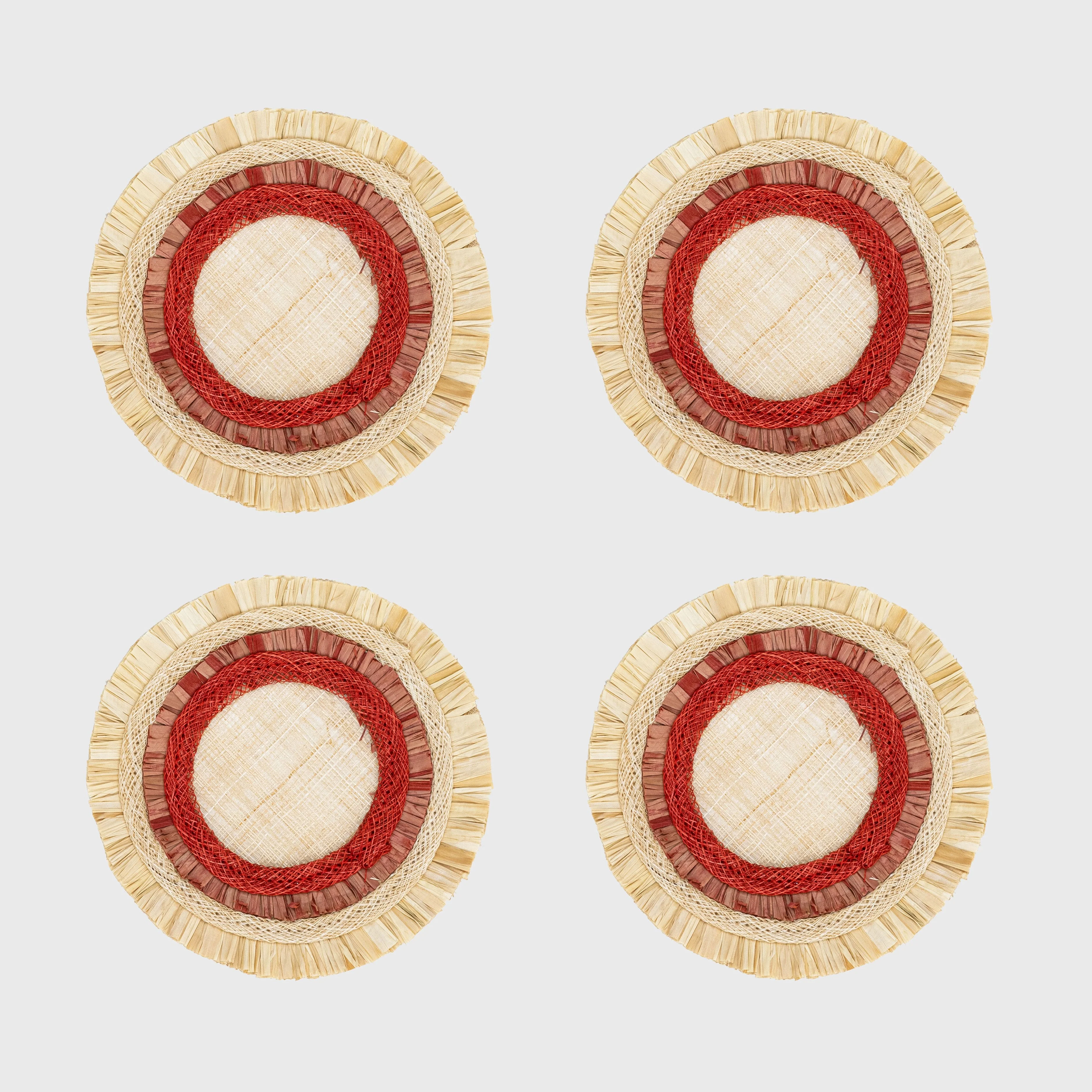 Image of Ruffle edge straw coasters, red