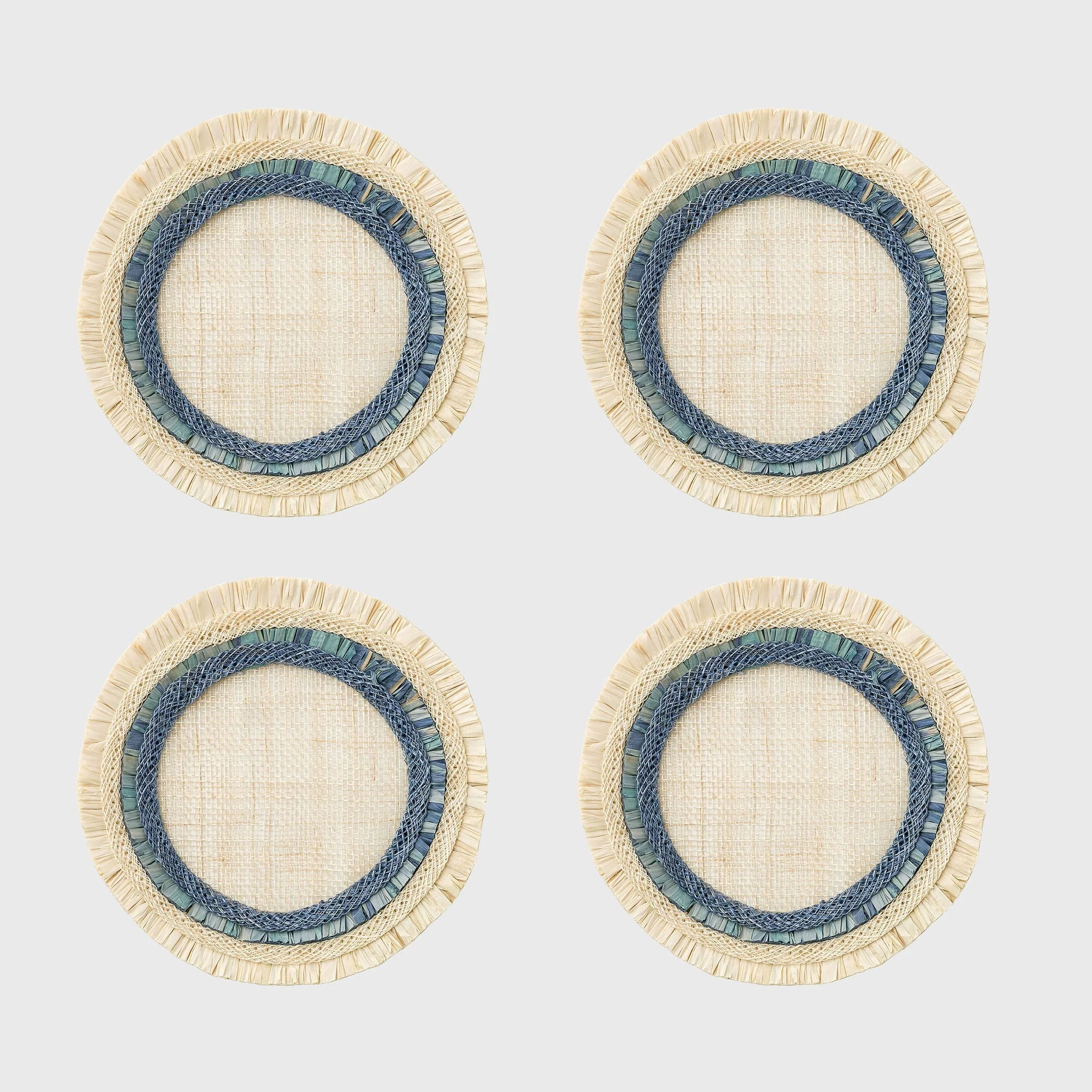 Image of Ruffle edge straw coasters, indigo
