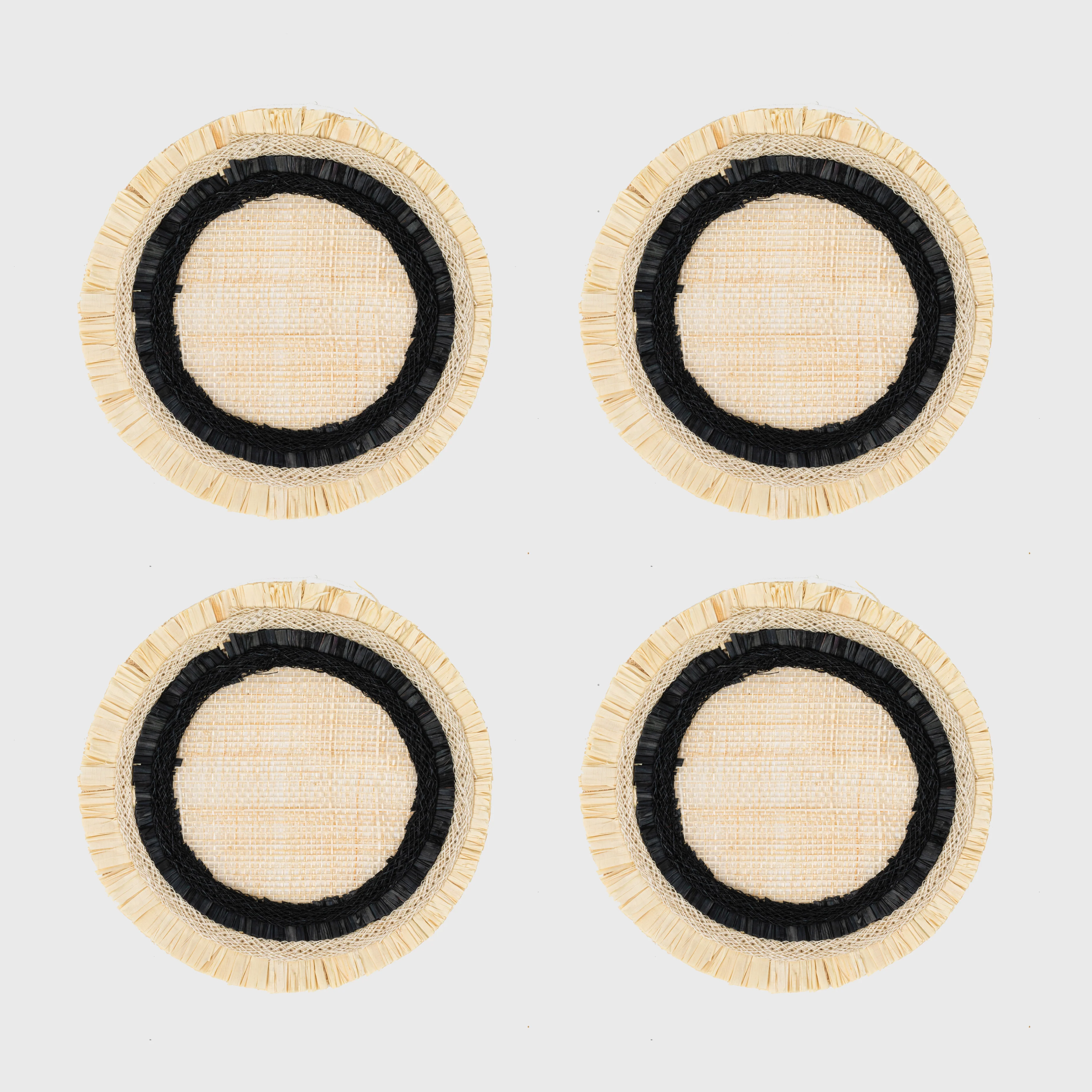 Image of Ruffle edge straw coasters, black