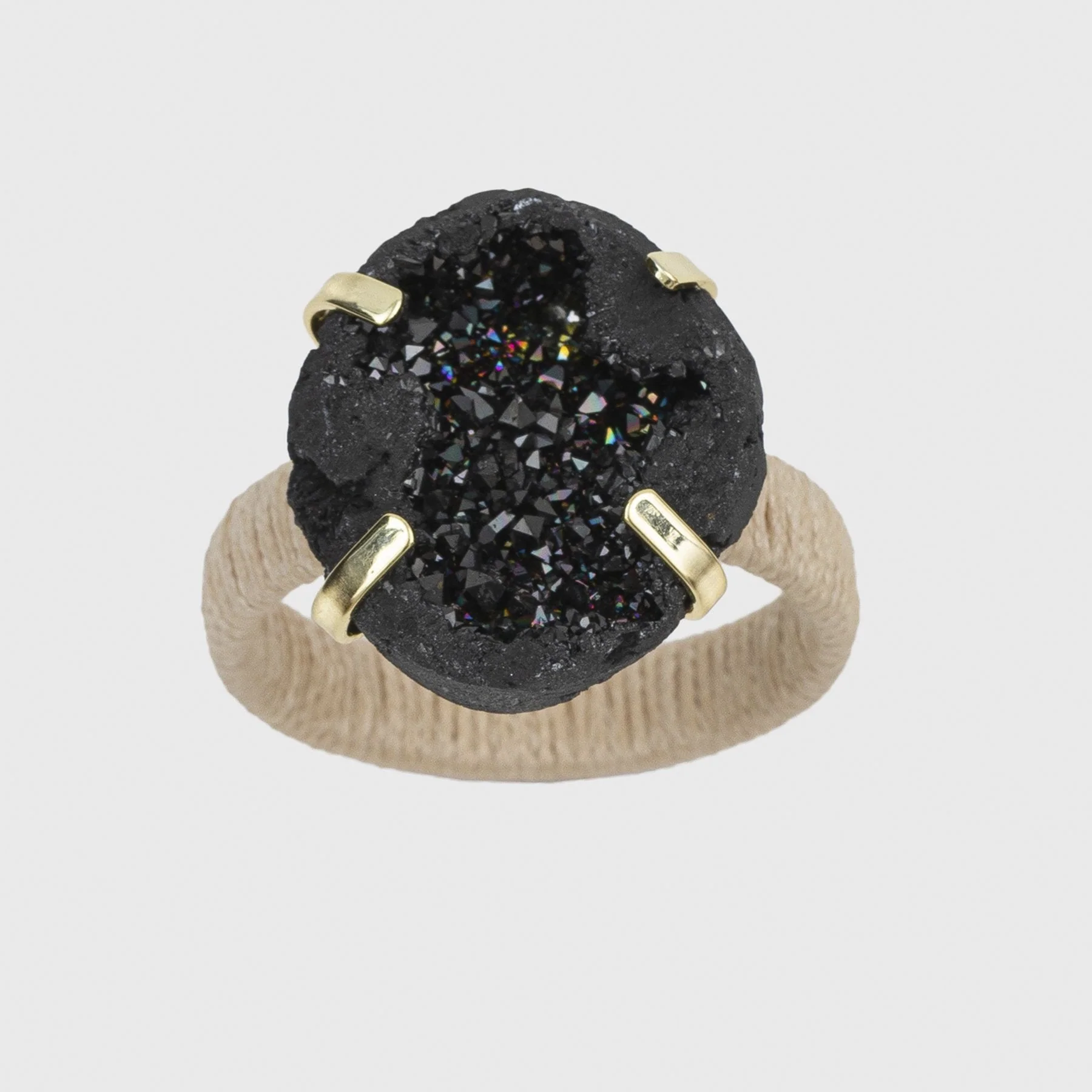 Image of Rustic druzy napkin rings, black, set of four