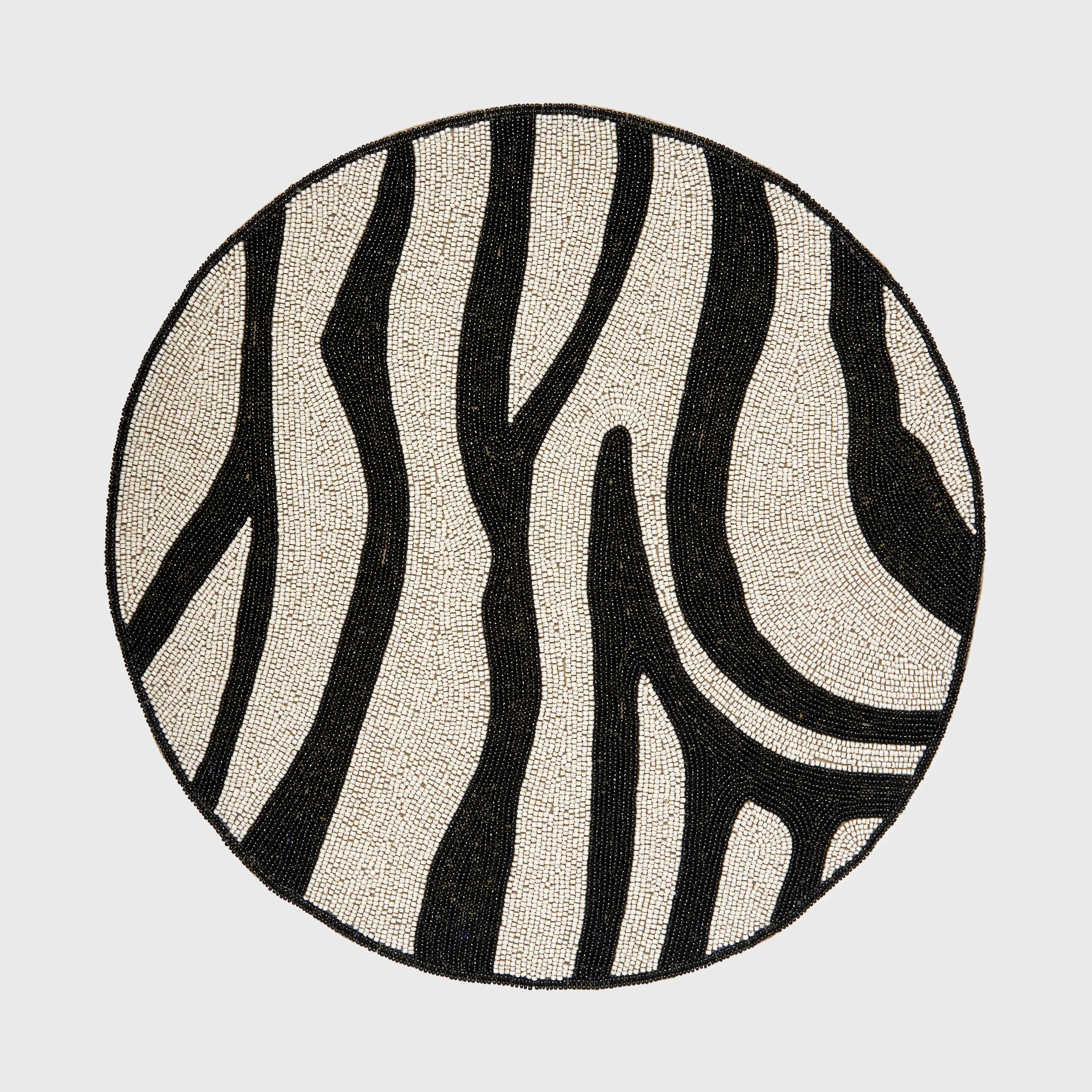 Image of Zebra hand beaded placemat, black