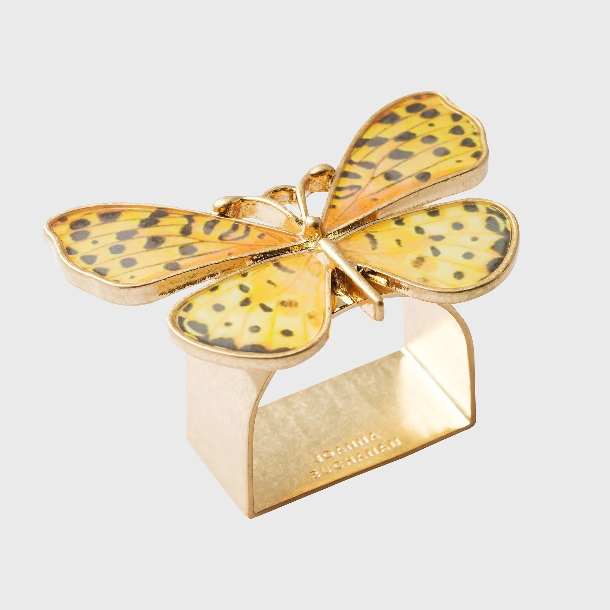 Image of Painterly butterfly napkin rings, yellow, set of four
