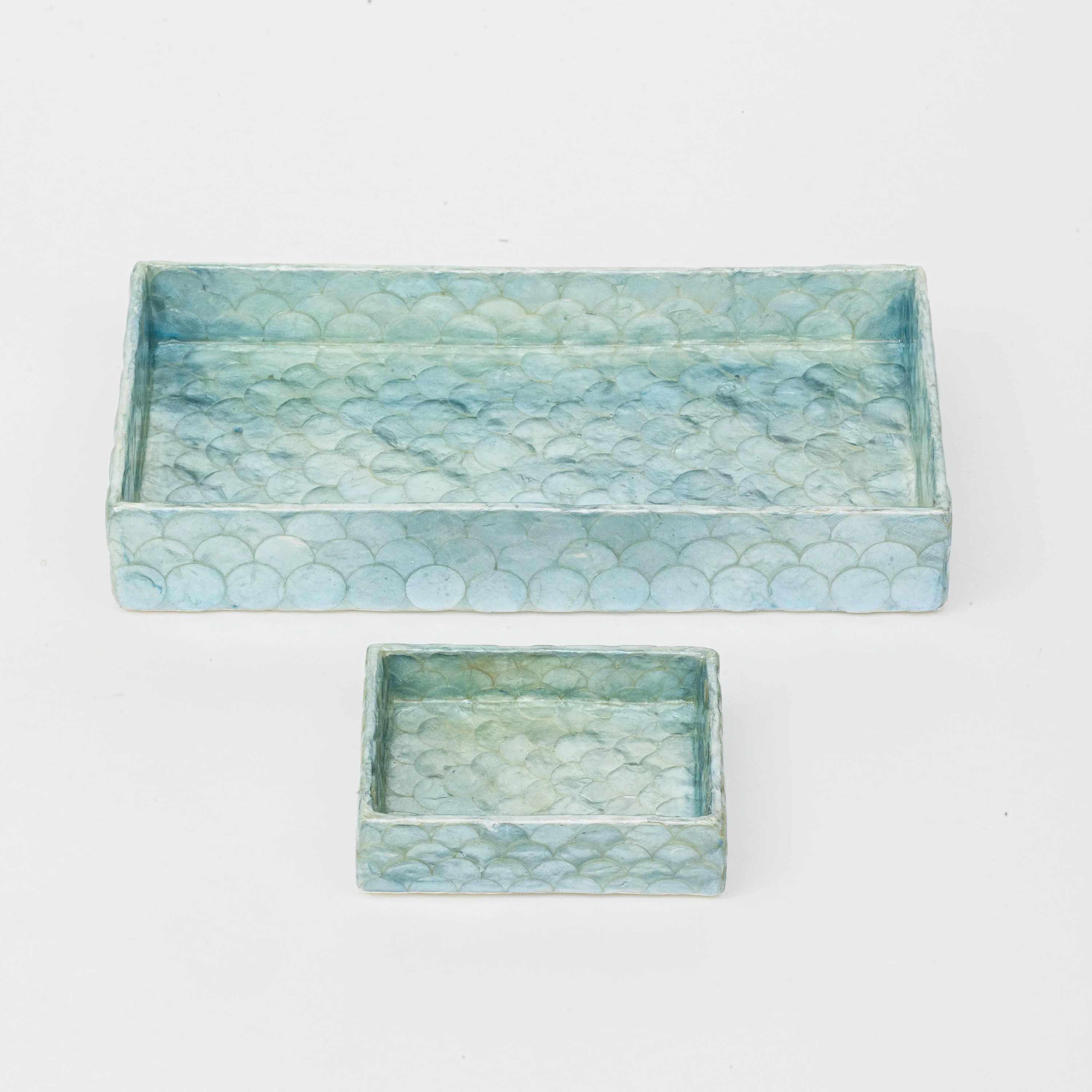 Image of Capiz trays, aqua blue , set of two