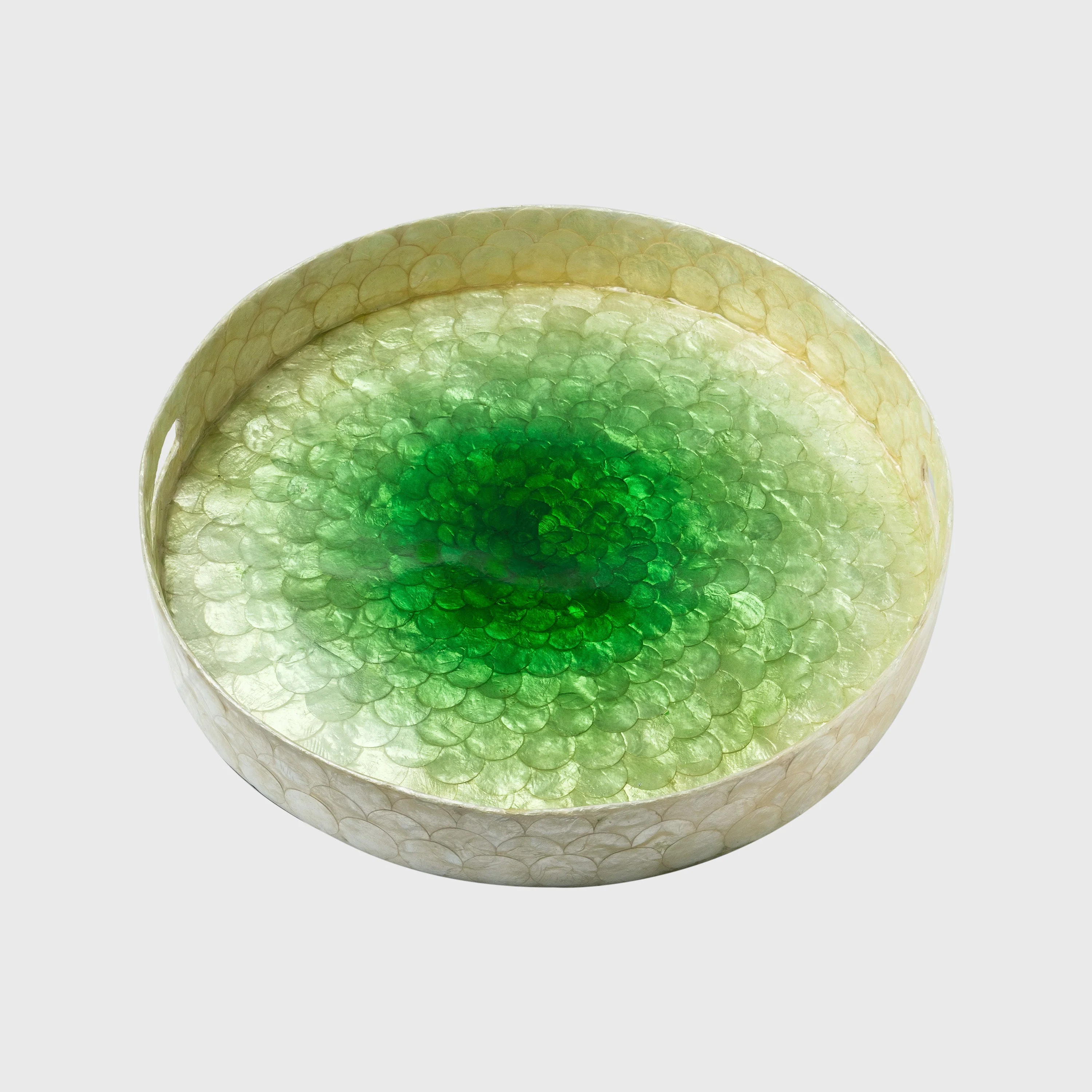 Image of Large ombre capiz tray, green