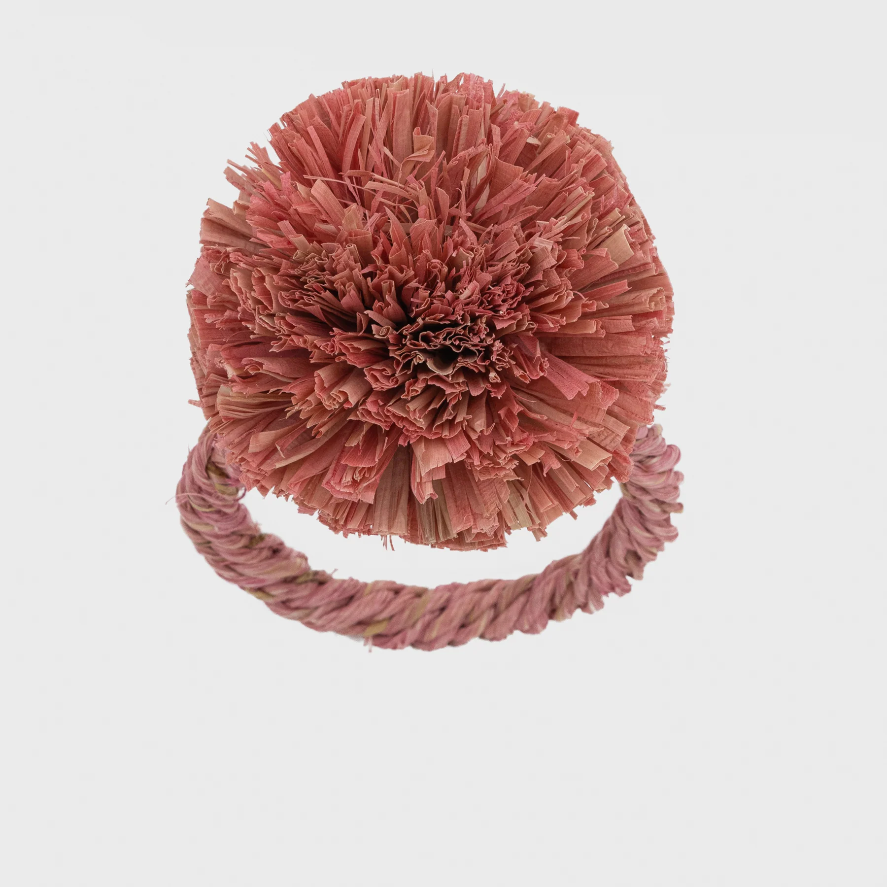 Image of Straw pompom napkin rings, pink, set of four