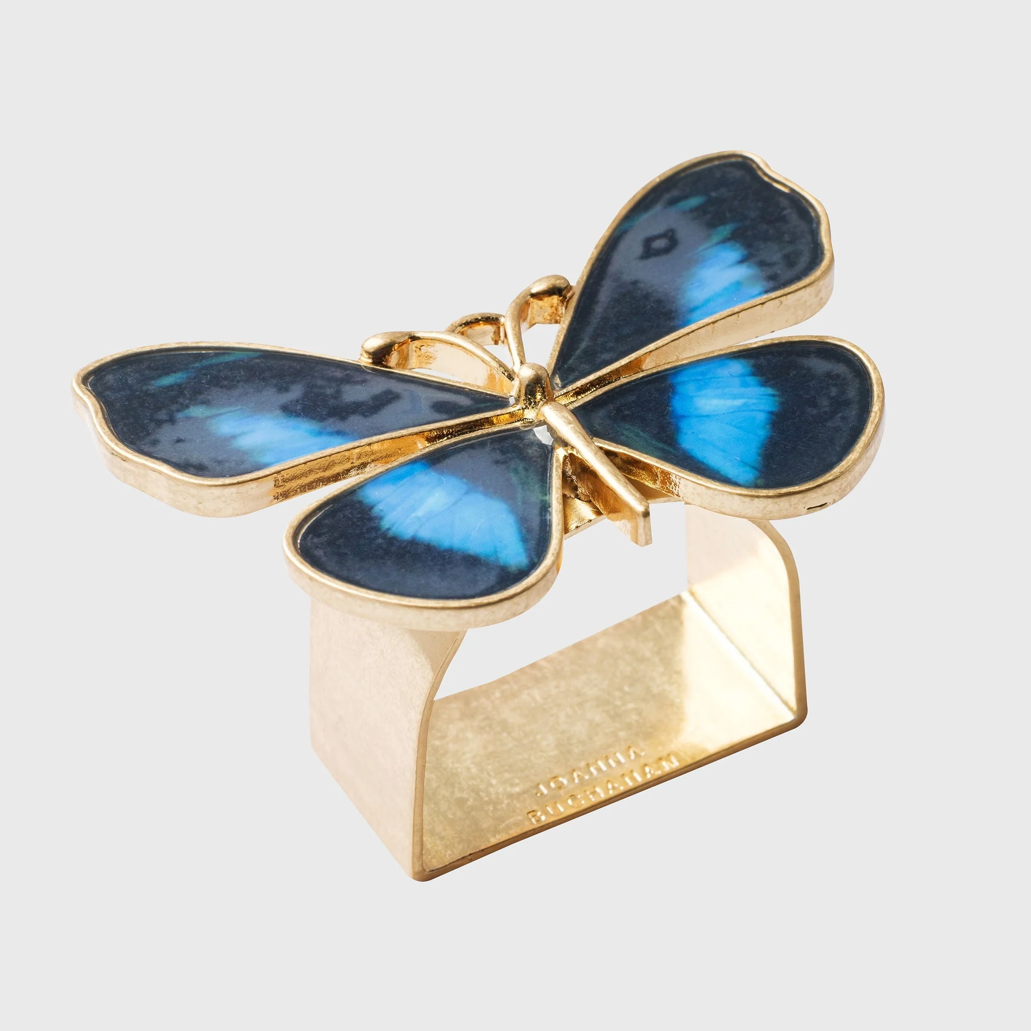 Image of Painterly butterfly napkin rings, blue, set of four