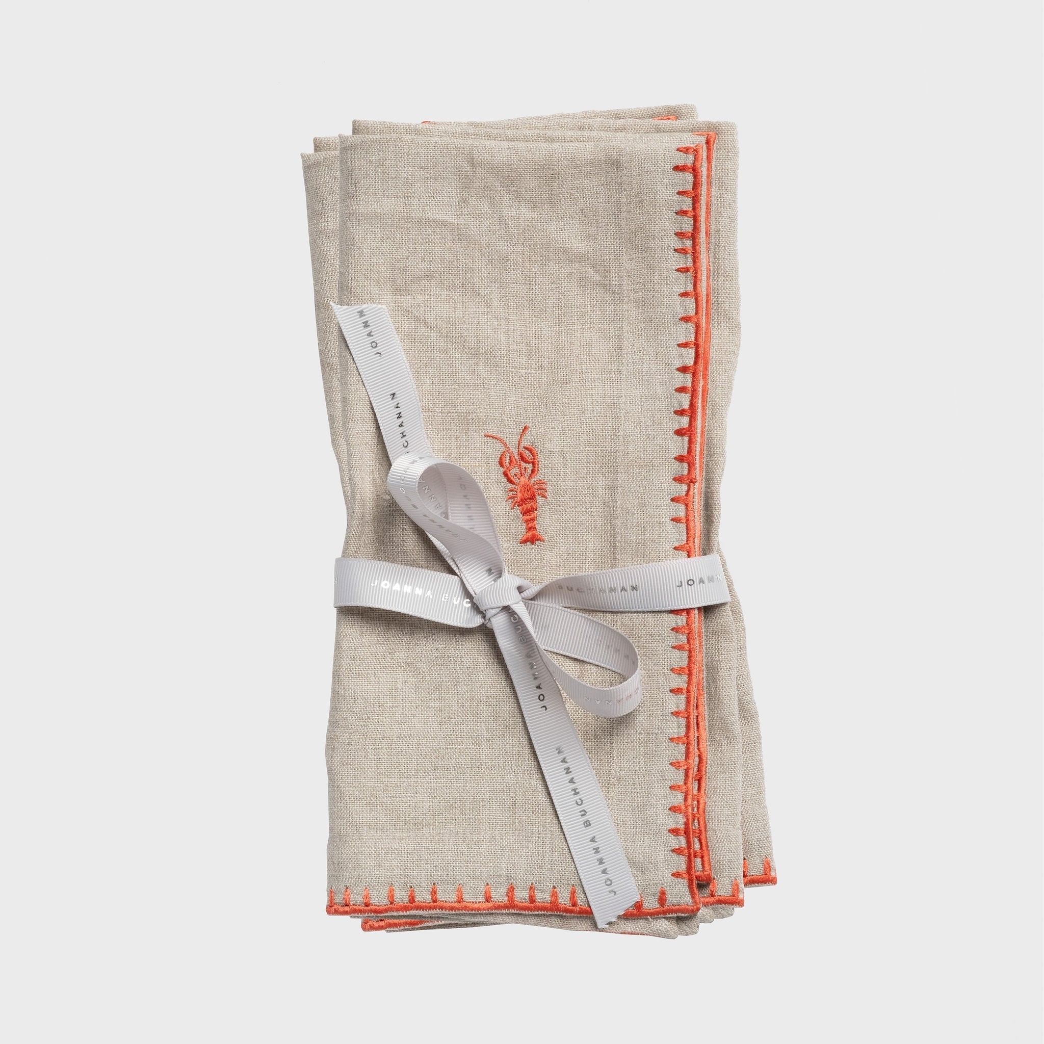 Image of Lobster embroidered dinner napkins, flax, set of two