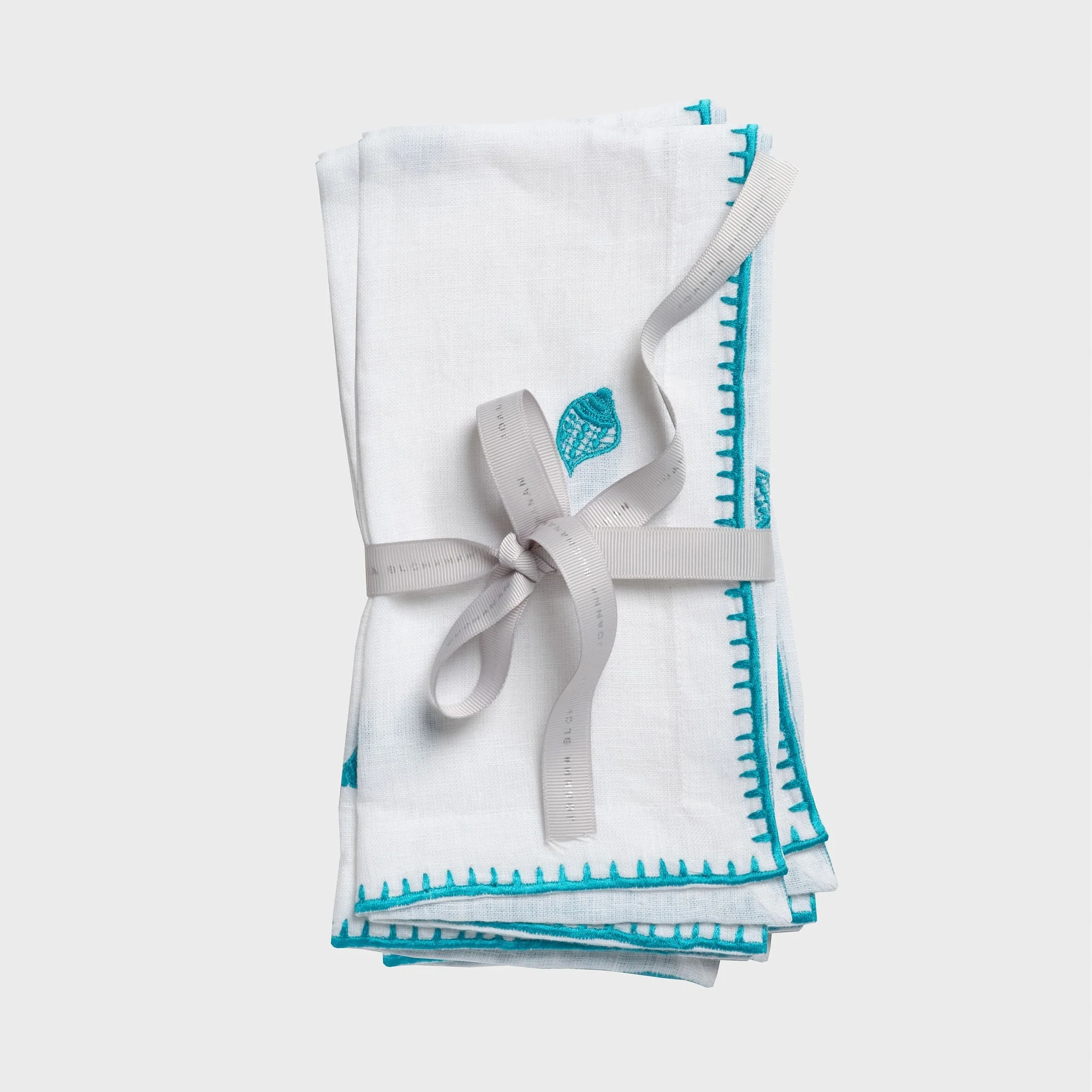 Image of Shell embroidered dinner napkins, white, set of two