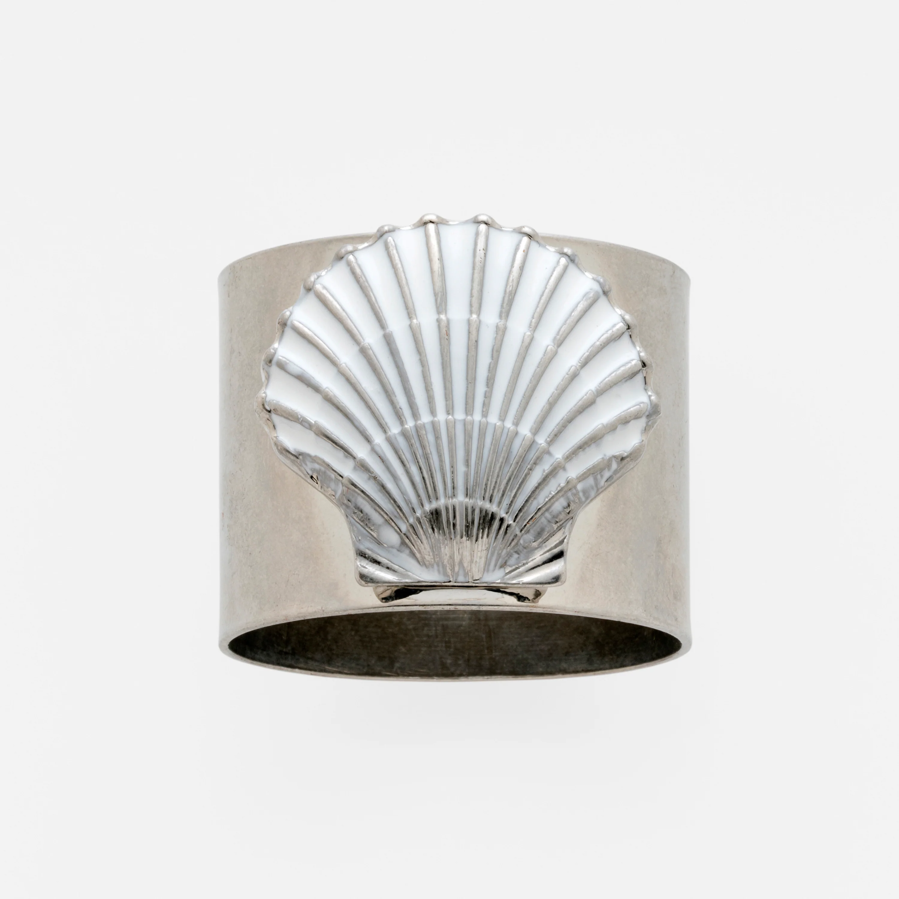 Image of Painted shell napkin rings,  white, set of two