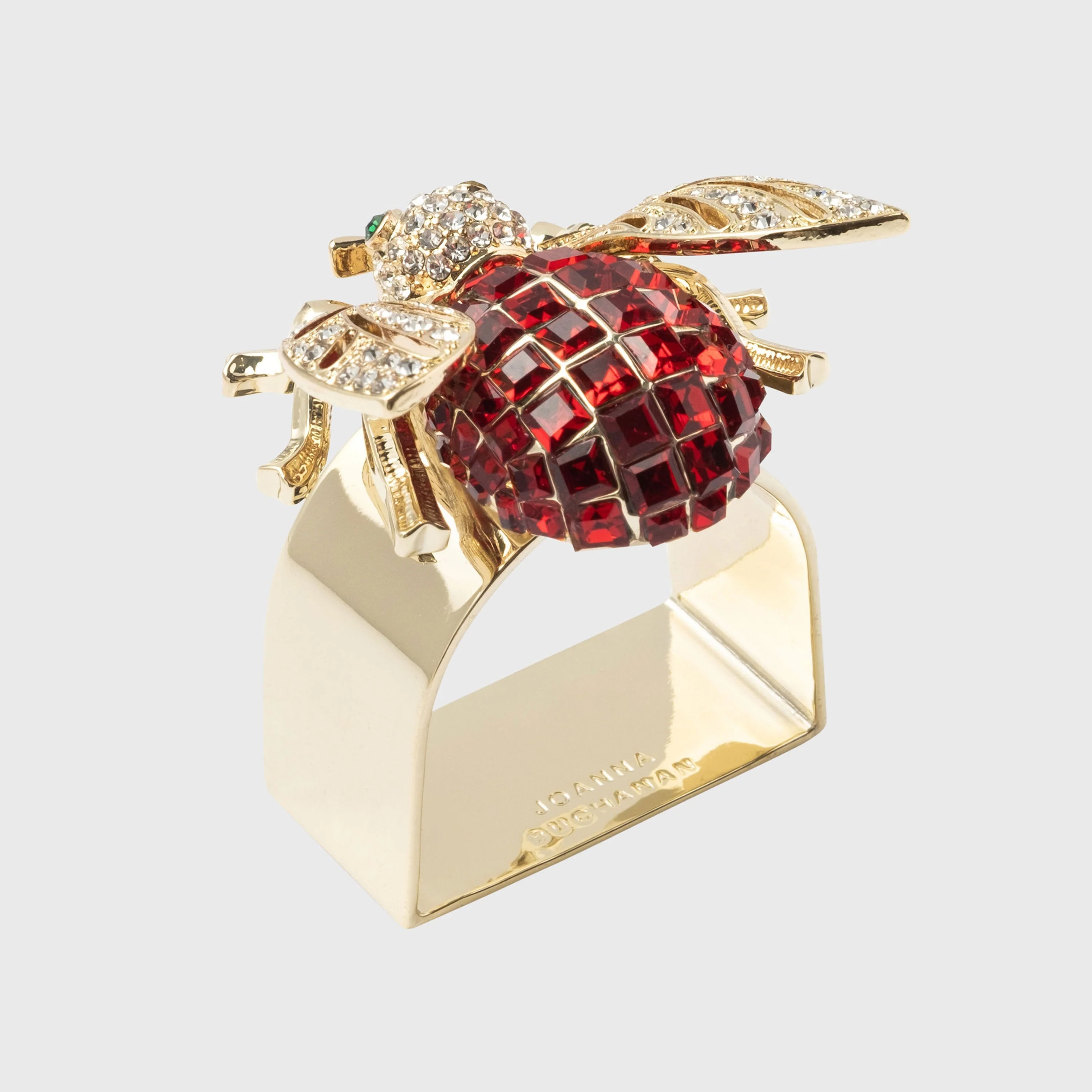 Image of Large sparkle bee napkin ring, ruby, set of four