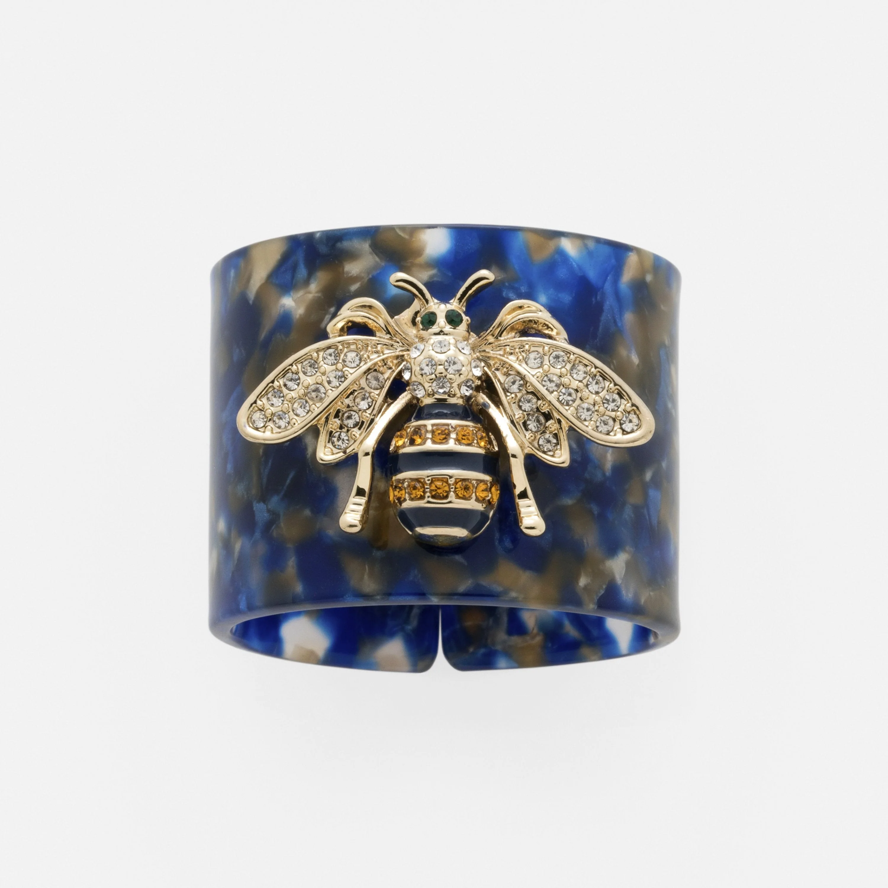 Image of Stripey bee resin napkin rings, blue tortoiseshell, set of four