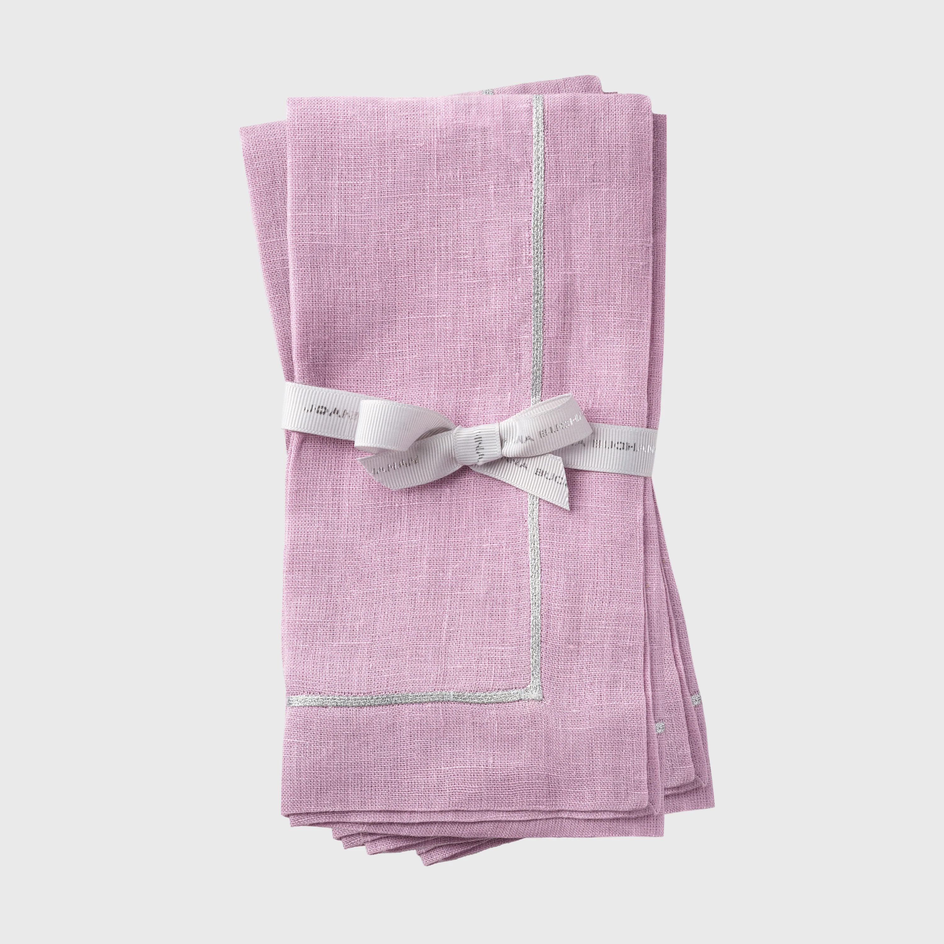 Image of Silver trim dinner napkins, lilac, set of two