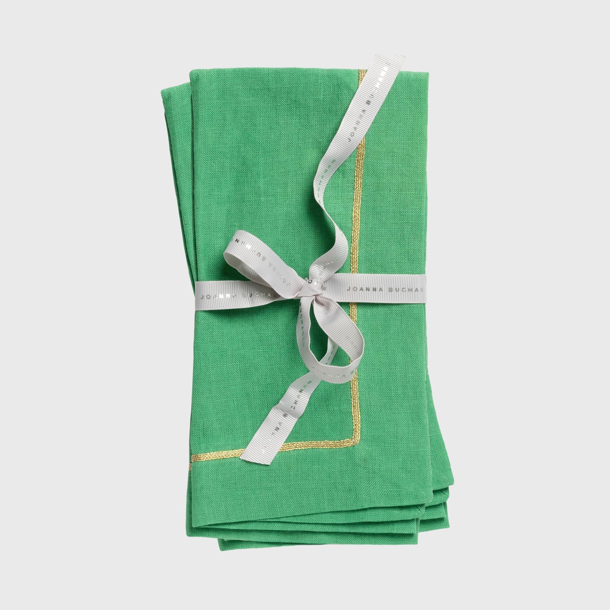 Image of Gold trim linen dinner napkin,  grass green, set of two